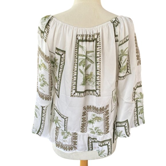 NWT Ecru Bellucci Tropical Postcard Bar Detail Animal Print Indie Ruffle Top-L - Picture 8 of 16